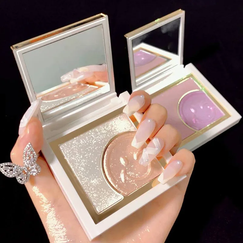 

High-Gloss Compact Powder Two - Color Contouring Plate Facial Three-Dimensional Super Flash Brighten Skin Tone Beauty Tool