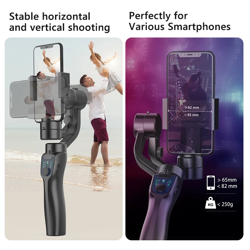 Stabilisateur Telephone Caméra Video, Automatique 3 axes, Batterie2200mAh  intégrée - pour Smartphone ou GoPro 