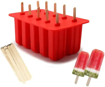 

Ice Cube Maker Popsicle Molds Food Grade Silicone Frozen Ice Cream Maker with Wooden Sticks