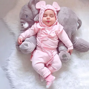 

Infant Nerborn Baby Boys Bear Ear Hooded Pullover Tops Pants Trousers Set Baby Suit Baby Clothes Newborn Suit