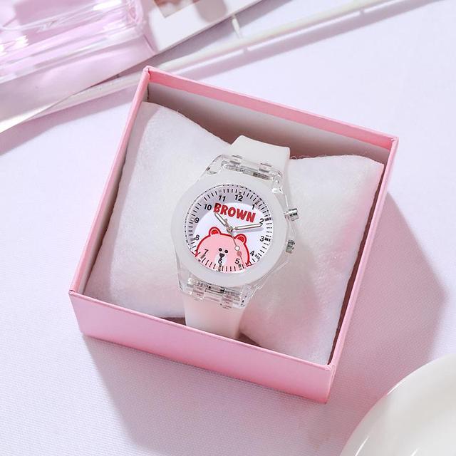 Light Source Bear Pattern Children Watch Cartoon Silicone Luminous Strap Kids Watches Boys Girls Kids Party Gift Clock