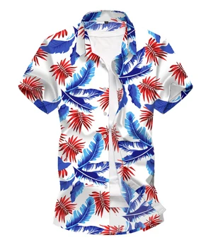 

Hawaiian Shirt Beach Short Sleeve Shirt Men 2019 Summer Fashion Palm Tree Print Tropical Shirts Mens Party Holiday Chemise