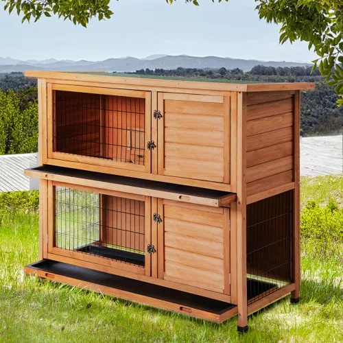Pet Hutch Wood House Indoor Outdoor 2-Story Small Animals Cage Weatherproof Waterproof Pet Habitat House Backyard Chicken Coop