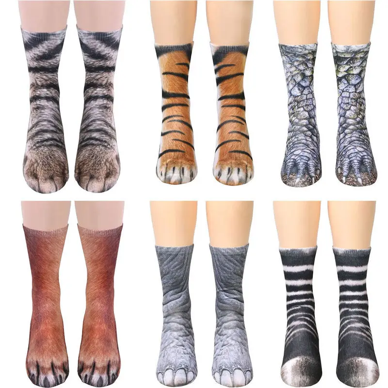 1 пара хлопковые носки унисекс 3D напечатанные животные лапы носки для команды забавные носки зимние носки для женщин и мужчин