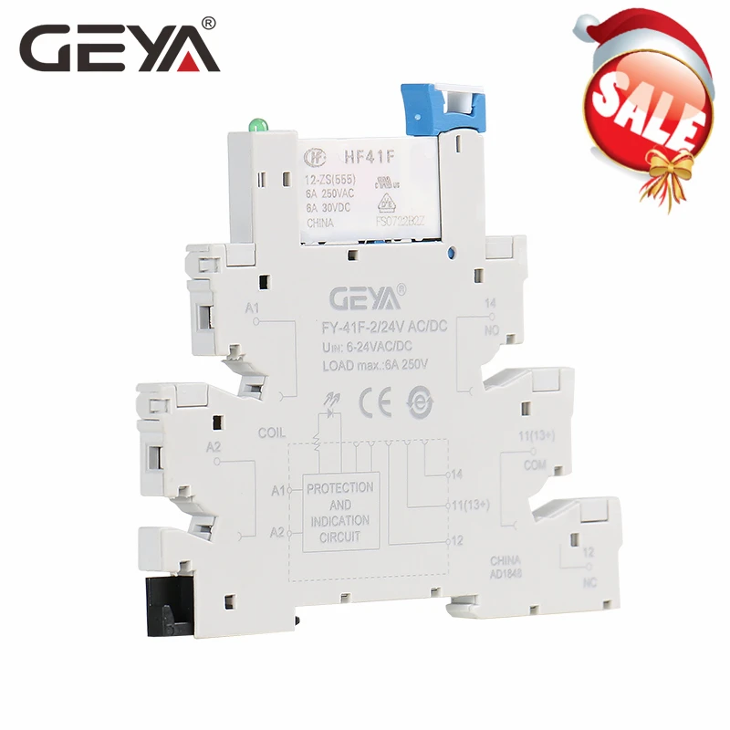 

GEYA Slim Relay Module Protection Circuit 6A Relay 12VDC/AC or 24VDC/AC Relay Socket 6.2mm thickness 12V Relay