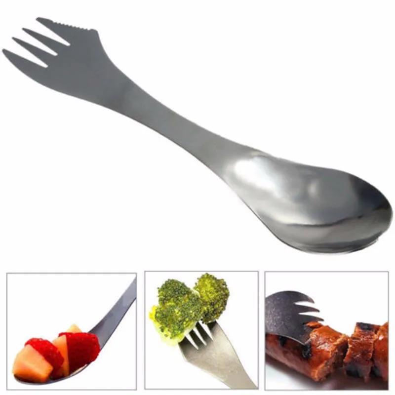 Открытый Многофункциональный из нержавеющей стали Spork путешествия Кемпинг Туризм Пикник посуда комбо нож вилка ложка 3 в 1 посуда 1 шт