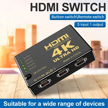 

HDMI Switch 5 In 1 Out HDMI Splitter 5x1 with IR Remote Control Supports 4K 3D HD1080P HDMI Switcher For PS4 Xbox Blu-Ray Player