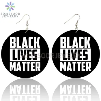 

SOMESOOR Black Lives Matter Sayings Printing Wooden Drop Earrings Melanin Poppin Life Big Loops Dangle Jewelry For Women Gifts