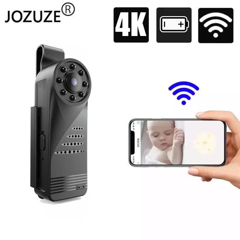 JOZUZE-minicámara inteligente inalámbrica 4K, videocámara corporal HD con WiFi, punto de acceso IP, visión nocturna, detección de movimiento