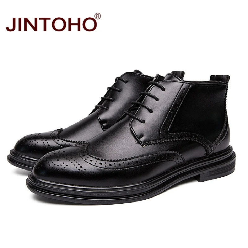 JINTOHO/мужские кожаные ботинки с острым носком; зимняя обувь; модная мужская кожаная обувь; повседневные мужские зимние ботинки; дышащие мужские ботинки