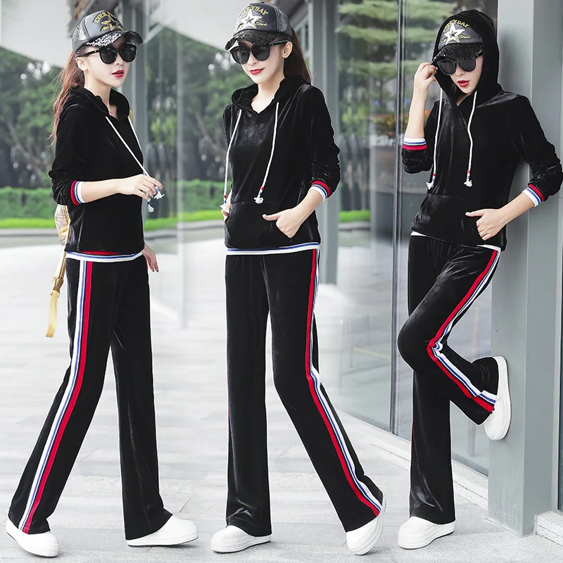 

Tracksuit for women 2019 spring two piece set top and pants women's suits sports suit woman gold velvet set female outfit m-5xl