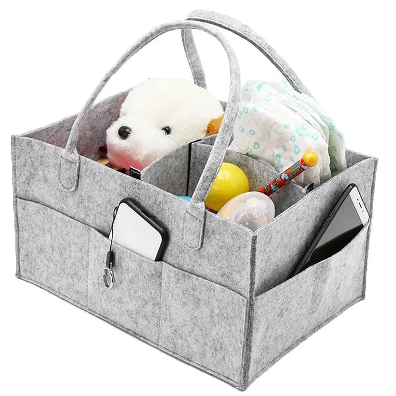 

33X23X18CM Multifunctional Baby Diapers Nappy Bag Portable Felt Storage Baskets Foldable Handbag Organizer Stroller Accessories
