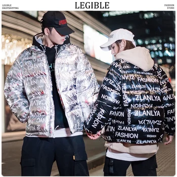 

Legible 2019 Couple Letter Printed Hip Hop Winderbreak Man Woman Thick Warm Streetwear Parkas Lovers Fashion Winter Coat