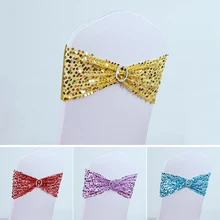 Эластичный Блестящий стул Галстуки для отелей поставки золотого стула Sash Sequin событие банкет вечерние украшения для свадебных стульев