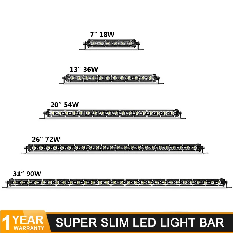 DERI супер тонкий светодиодный светильник Однорядный 7 13 20 26 31 дюймов 18 Вт 36 Вт 54 Вт 72 Вт 90 Вт для внедорожника 4X4 ATV внедорожный рабочий светильник barra светодиодный