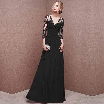 

Appliques Black Qipao Lace Satin Patchwork Chinese Prom Dresses Young Lady Sexy Maxi Evening Dress With Buttons Sexy Cheongsam