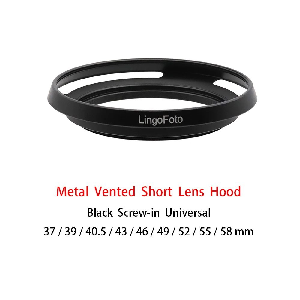 

Universal Metal Screw-in Vented Short Lens Hood Black 37/39/40.5/43/46/49/52/55/58mm camera photography accessory