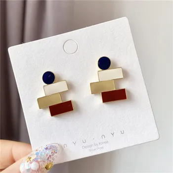 

New Geometric Asymmetry Colorful Drop Glaze Stud Earrings For Women Fashion Delicate Boucle D'oreille Cute Gifts