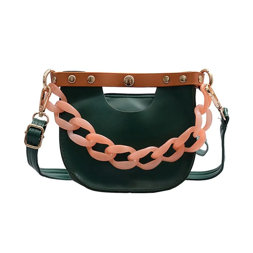 Новые женские сумки через плечо сумка через плечо для модных женщин заклепки сумка на ремне из композитных материалов большая цепь сумка седельная сумка - Цвет: Зеленый