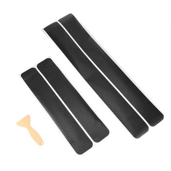 

4 Pcs Car Door Sill Protection Films Non Slip Pad Fireproofing Anti Scratch Carbon Fibre 3D Decal With Scraper For All Cars