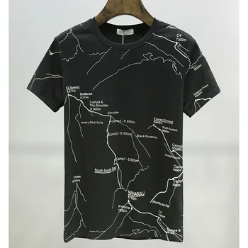 

Men's short sleeve T-shirt fashion creative mountain map print smile trend cotton summer casual round neck top news 2020