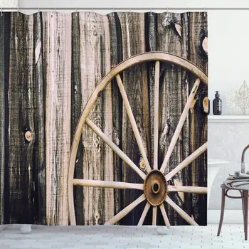 

Rustic Style Shower Curtains Barn Door and Rusty Wheel Bathroom Decor Waterproof Shower Curtain with Hook Bathroom Curtain Set