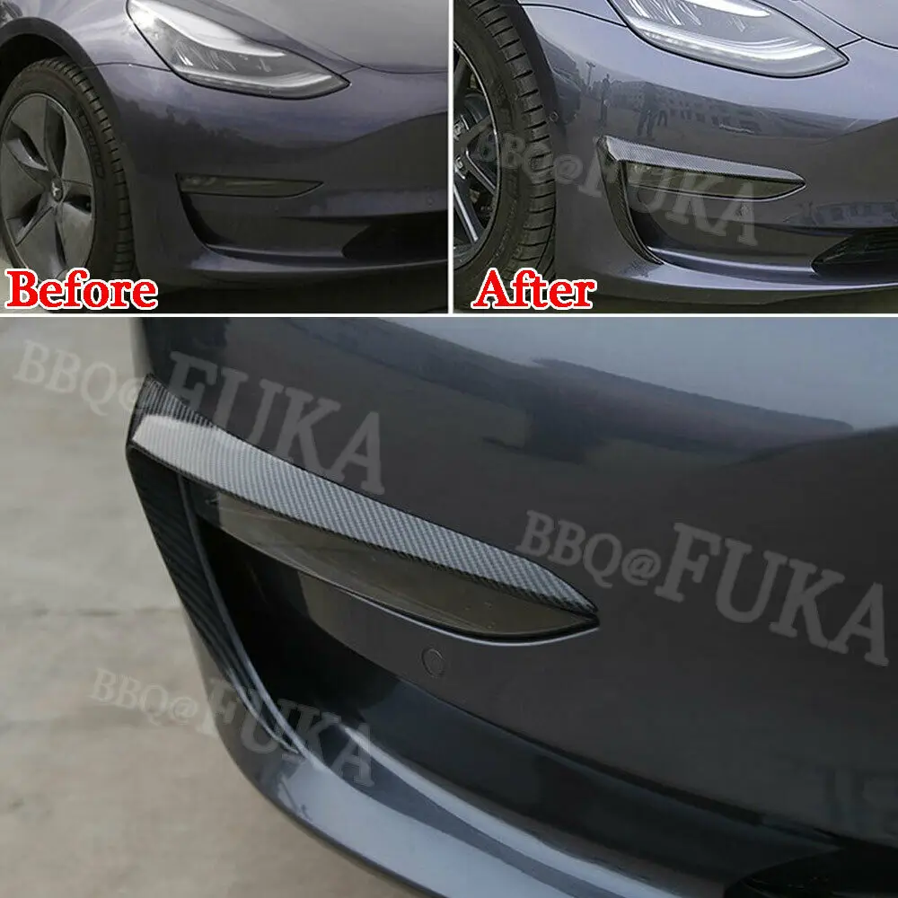 BBQ@ FUKA внешний автомобильный Стайлинг для Tesla модель 3- углеродное волокно, автомобильный передний противотуманный светильник, лампа для бровей, защитная накладка