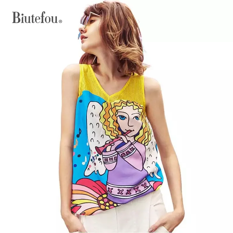 Женская майка без рукавов Летняя ажурная с принтом персонажа 2021|new summer|brand tank tops