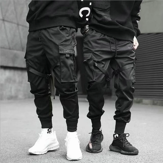Pantalones Harem Cargo Pocket Hombre Negro Hip Hop Casual Jogger Streetwear