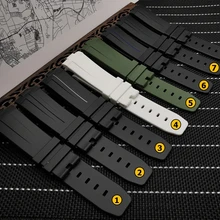 Высокое качество мягкой 24 мм изогнутый конец; черный; зеленый; белый; силиконовый резиновый ремешок для наручных часов Часы Panerai ремешок браслет из полиакриламида с логотипом