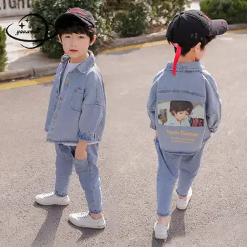 

5-15Y kids clothing set spring autumn Boys Jackets coat+pant 2pcs suits Turn-down Collar Batwing Sleeve children's clothes h79