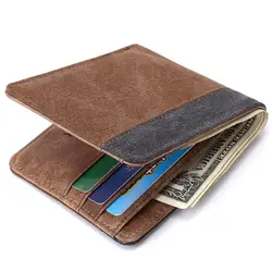 Новая мода Мужчины короткий кошелек Брезентовая сумка сращивания Цвета Мужская кредитница винтажный Кошелек для монет
