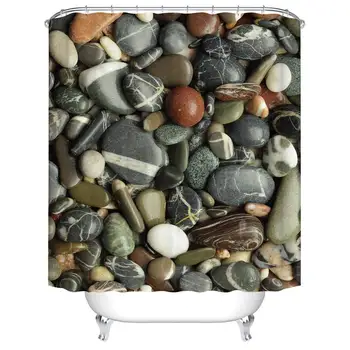 

Stones Rocks Peaceful Water Shower Curtain Set Bathroom Decor, 72 Inch Polyester Fabric Shower Curtain Waterproof 12 Hooks-Black