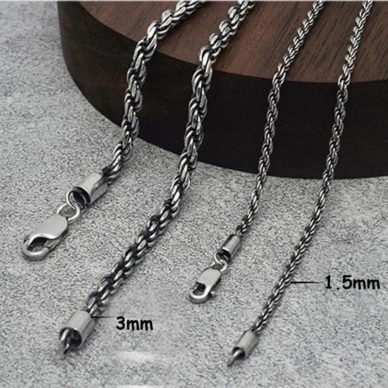 

925 Sterling Silver Hip hop Vintage Rope Chains Link Necklace Boys Women Men Clavicle Ropes Chain Fine Jewelry For DIy Accessory