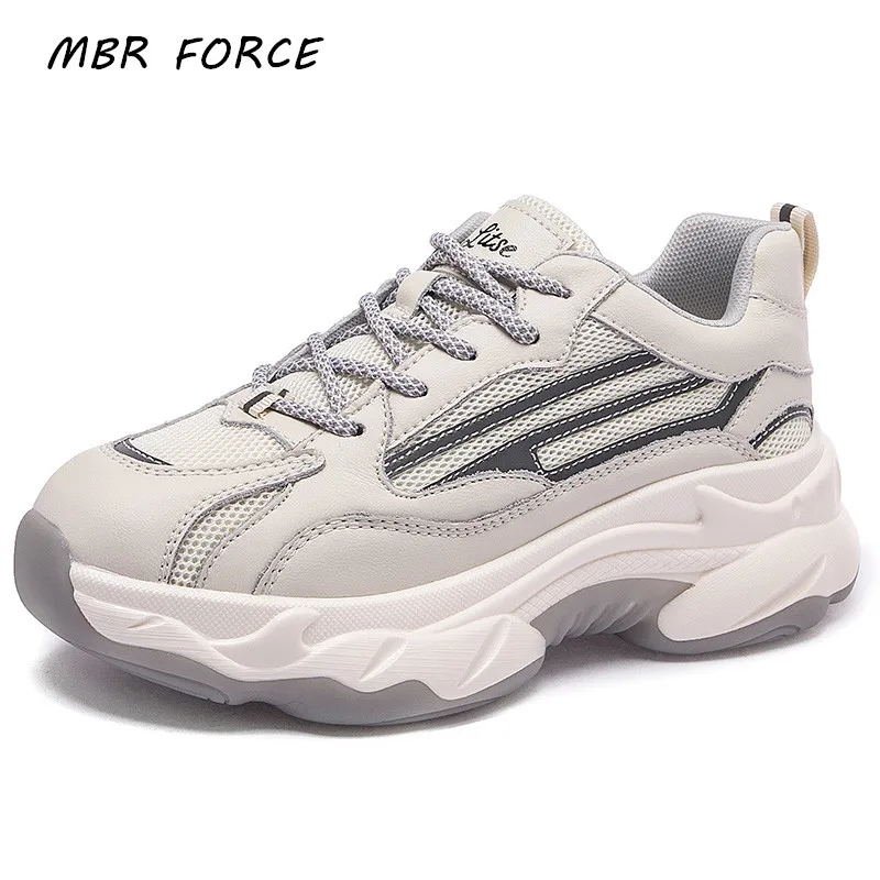 

MBR FORCE Wedges Women Sneakers Flats Platform shoes Fashion Thick bottom Round toe Lace-up Casual Ladies sneakers