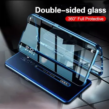 Перейти на Алиэкспресс и купить Магнитный металлический чехол для Oppo Reno 3 2Z Z 10X A9X A9 A5 2020 F11 Pro Realme 5 Pro X K3 X2 XT 360 чехол из закаленного стекла