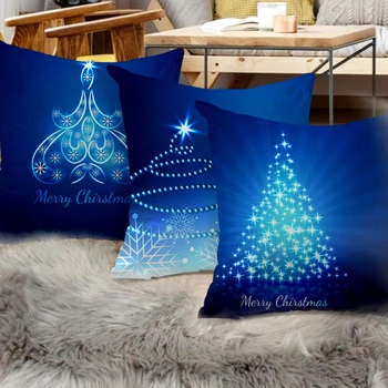 

Pillow Case Christmas Blue Style Short Plush Single Side Cushion Cover Decorative Pillows Sofa Home Decoration Winter