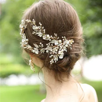 

NPASON Wedding Hair Vine Clip Handmade Pearls Women Hair Jewelry Crystal Bridal Barrettes Hair Accessories