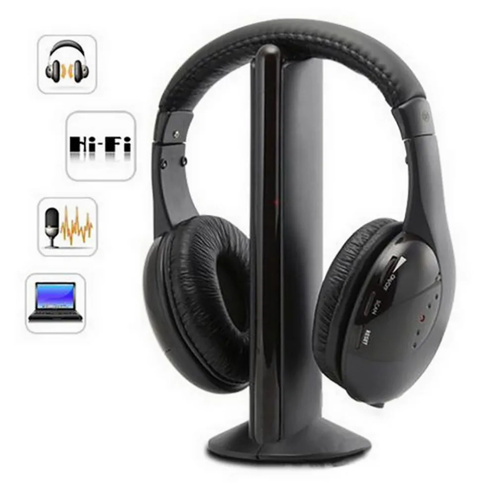 5 в 1 Hi-Fi беспроводные наушники гарнитура для ПК ноутбука ТВ FM Радио MP3 FM переходник передатчика кабель