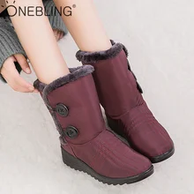 OneBling/зимние ботинки из водонепроницаемой ткани на плоской подошве с плюшевой подкладкой женская зимняя теплая обувь г. Нескользящие ботинки на платформе с пуговицами, большие размеры 43