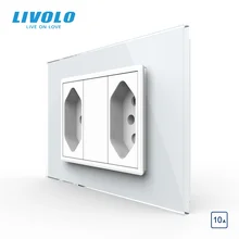 Livolo Brazilian/Italian Standard 2gangs 3 Pins 10A Socket, Glass panel Without Plug, C9C2CBR1-11/12,no logo