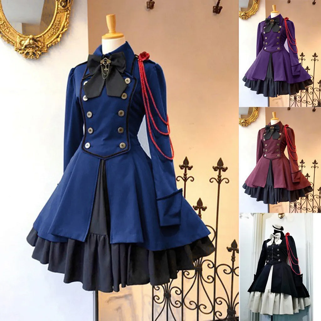 TozuoyouZ Gothic Court Collar Patchwork Dress Princess Bow Ruffle Dress Vintage Dress Costume Cosplay Costume for Women Blue,L TozuoyouZ Gothic Court Collar Patchwork Dress Princess Bow Ruffle Dress Vintage Dress Costume Cosplay Costume for Women Blue,L