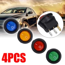 4X Round Car On Off LED Rocker Switch 12V 16A Auto Boat Toggle Switches SPST Red/Blue/Green/Yellow Dot Rocker Switch 50x green power switch rleil rl2 p waterproof ip65 on off boat car rocker switch