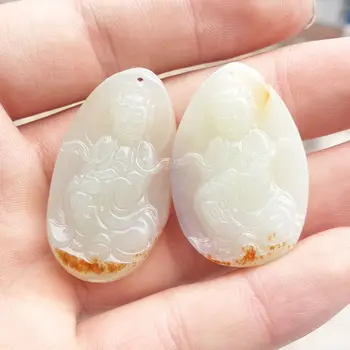 

Hand carving Jade Stones Guanyin Bodhisattva 3D Xinjiang Nephrite mineral crystals Nephrite Natural jade Pendant Best Gifts
