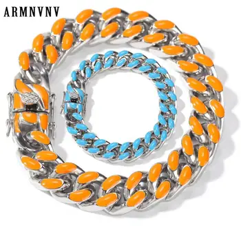 

Oil Drop Cuban Miami Chain Bracelet Stainless Steel Box Lock Link Chains Bracelets & Bangles for Men Hip Hop Rock Jewelry