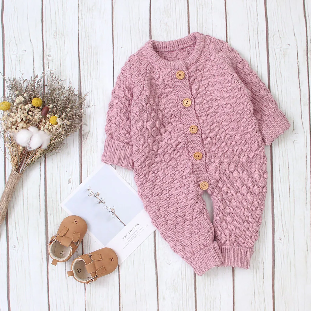 3M-2year Newborn Clothing Baby Boy Girl Winter Button Sweater Knitted Jumpsuit Romper Warm Outfits ropa recien nacido Toddler