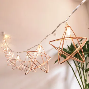 

10led battery pack, Christmas room decorated with iron diamond, rose gold copper wire, pentagram, rose gold, geometric light, ga