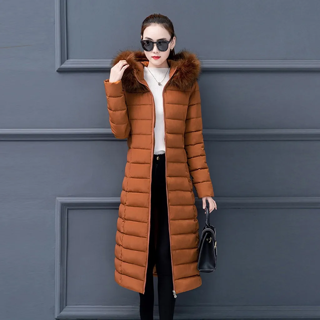 HSU Новая женская модная верхняя одежда Длинные куртки с хлопковой подкладкой пальто с капюшоном из искусственного меха с карманами Elegante Soprabito Лидер продаж