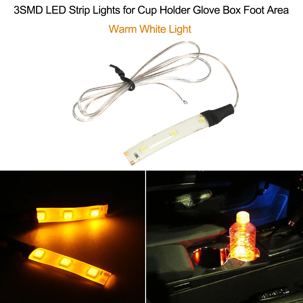 

3SMD LED Strip Lights for Cup Holder Glove Box Foot Area,Blue Light