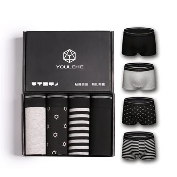 

4 Pieces Man Cotton Boxer Gift Box Plus Size Men's Breathable Shorts Striped Simple Fashion Boxershorts